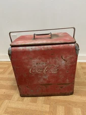 Vintage COCA COLA COOLER w Lid & Pullout Insert Tray red metal soda box chest