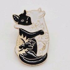 Black & White Cats Loving Lapel Pin Sun & Moon & Stars Enamel #2