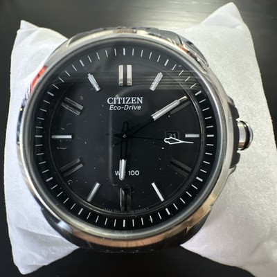 Citizen Eco-Drive Men's Silver Case Black Poly Calendar Watch 45mm AW1150-07E