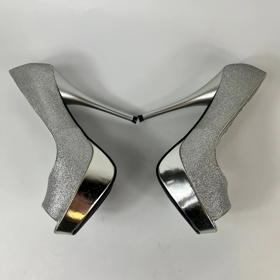 Zapatos de tacón alto Cathy Jean para mujer talla 6,5 plataforma plateada brillo formal aguja Foto 3 de 4