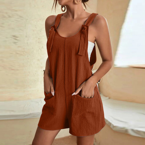 Women's Casual Summer Short Rompers Loose Overall Sleeveless Wide Leg Jumpsuits - Picture 1 of 17