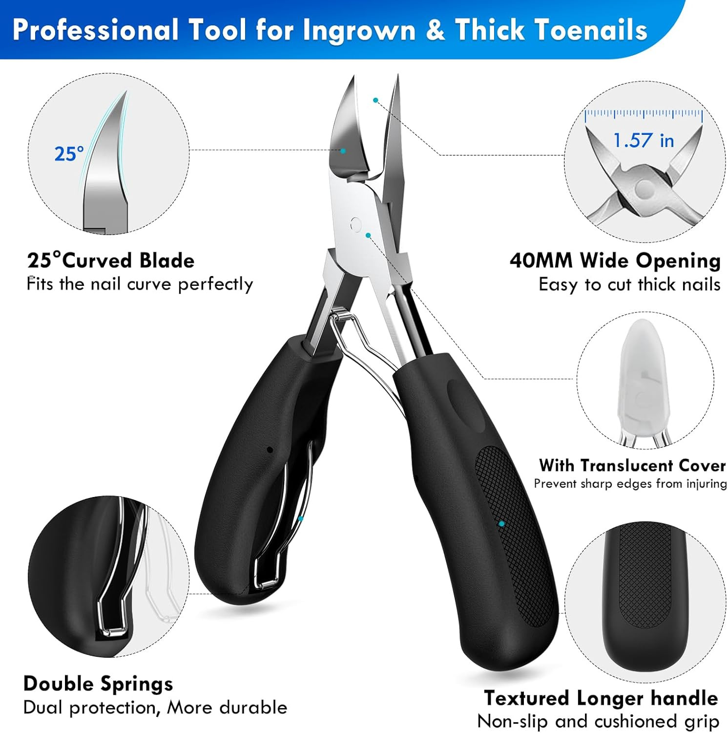 Professional Ingrown Toenail Tools Kit for Seniors,Wide Jaw Straight Nail Clippe