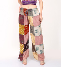 Women Elastic Waist Wide Leg Acid Washed Patchwork Hippie Pant Wholesale Mix lot