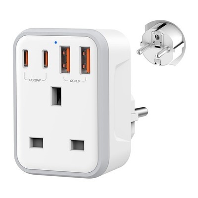 UK auf Europa Reise Stecker Adapter PD 20W Schnellladung USB C QC 3.0 geerdet EU