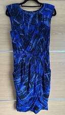 Whistles Size 8 Blue Black Pattern Faux Wrap 100% Silk Cocktail Dress BE5