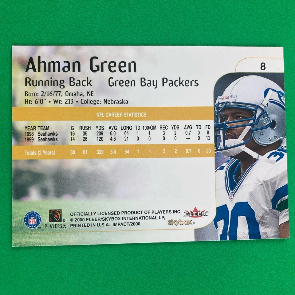 Ahman Green 2000 Impact Card #8 NFL Green Bay Packers Seattle Seahawks - Image 2 of 2