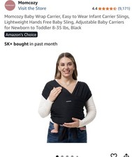 Momcozy Baby Wrap Carrier Lightweight, Hands-Free, Black, 8-35 LBS
