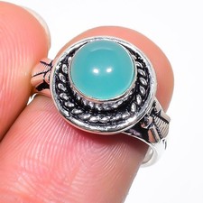 Aqua Chalcedony Gemstone Handmade 925 Sterling Silver All Size Ring For Gift