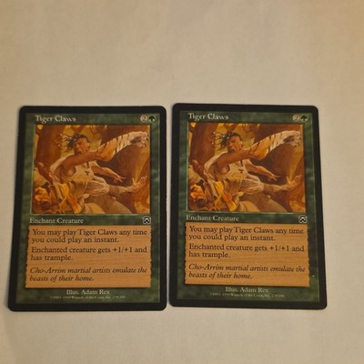 Magic: The Gathering Tiger Claws 1999 Enchant Creature x2 Green Adam Rex Art