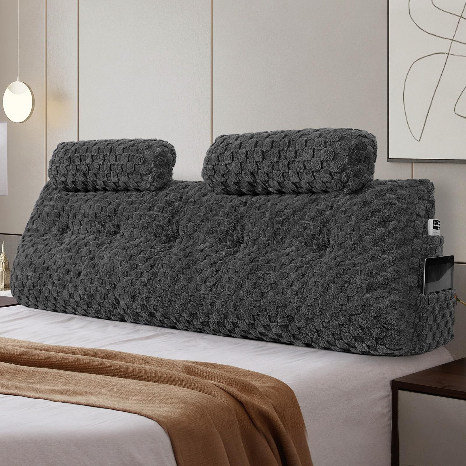 Large Comfort Headboard Pillow with Neck Roll & Wedge for Bed Reading Support-image