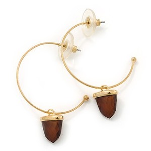 Authentic Medium Gold Plated Slim Hoop Earrings With Acorn Charm - 35mm Diameter