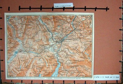 Old Antique Print Map 1910 Southern Germany Hallein Steinberg Mountains 20th