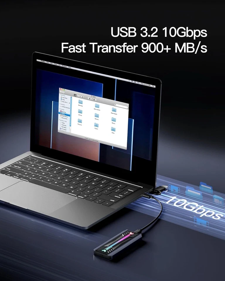 Inateck M.2 NVMe SATA SSD Enclosure RGB,USB 3.2 Gen 2 (10 Gbps) Enclosure UASP - Image 3 of 4