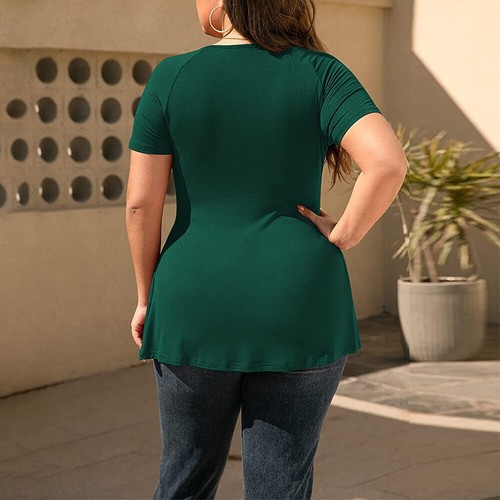 Plus Size Womens Solid V-Neck Tunic Tops Ladies Casual Loose Blouse T Shirt Tee - Picture 11 of 18