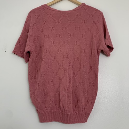 Vintage 90s Nikki Womens Large Knit Short Sleeve Sweater Girl Top Pink - Picture 2 of 5