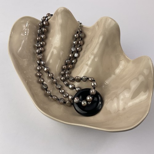 Vtg Pearl Necklace Lavender Silver Baroque 2 Strand Black Onyx Donut Pendant 925 - Picture 21 of 24
