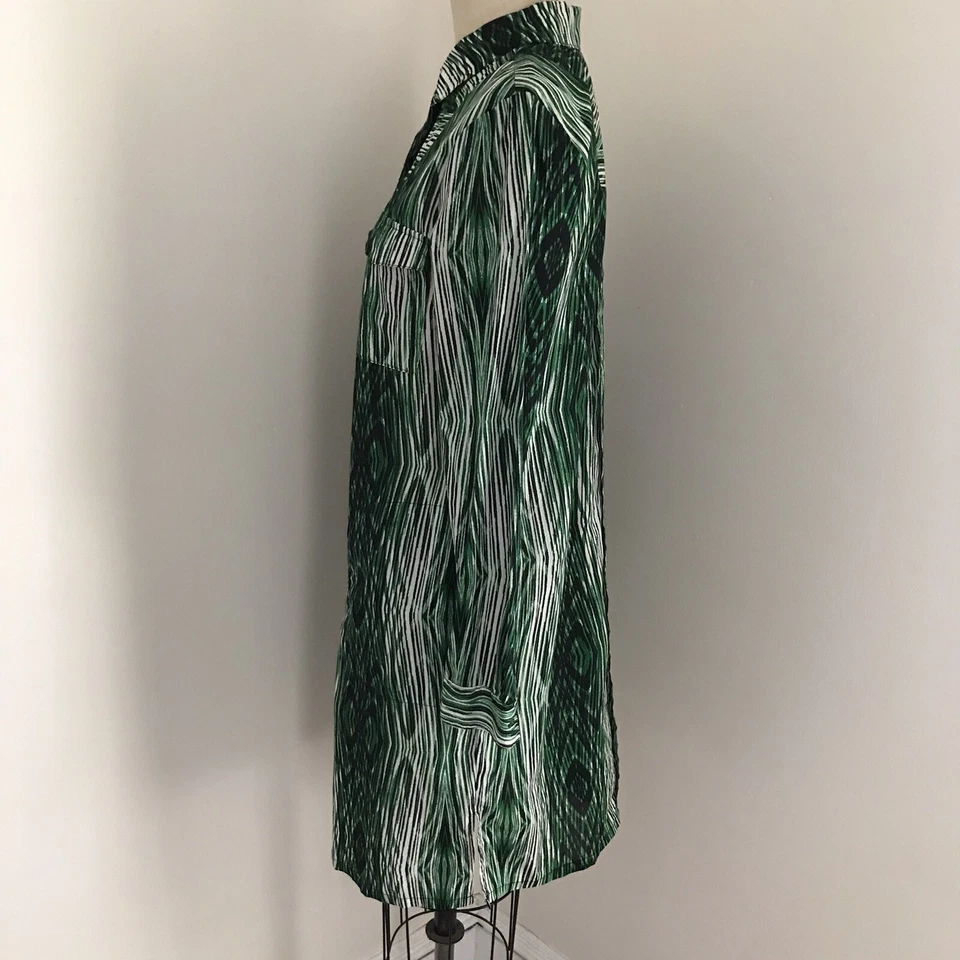 Vestido Camisa Derek Lam Algodón Verde Negro Estampado Bolsillos Manga Larga S Foto 4 de 4