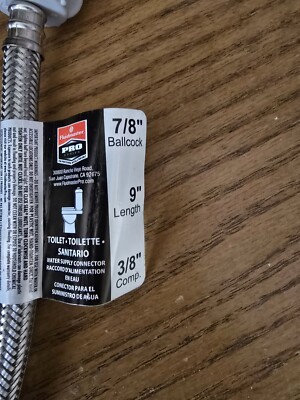Fluid Master Pro Toilet Supply Line 9''- 7/8''Ballcock, 3/8''Comp.