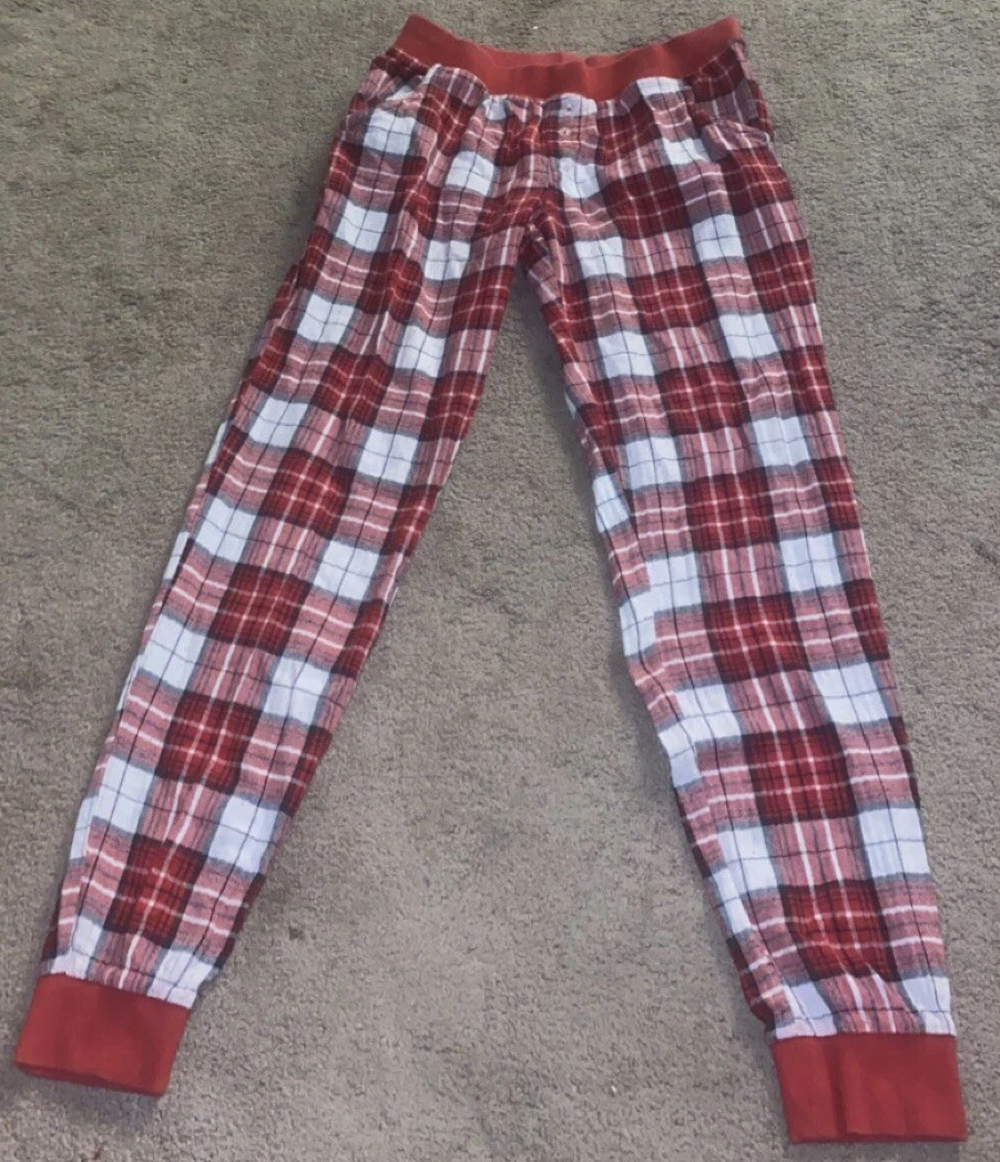 Forever 21 Red and White Checker Plaid Flannel Sweat Pants Lounge Medium Womens