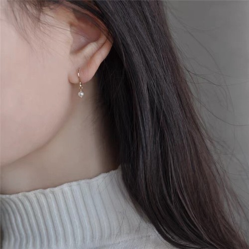 18K Gold Plated 3-4mm Freshwater Button Pearls Dangle Hypoallergenic Earrings - Picture 2 of 6