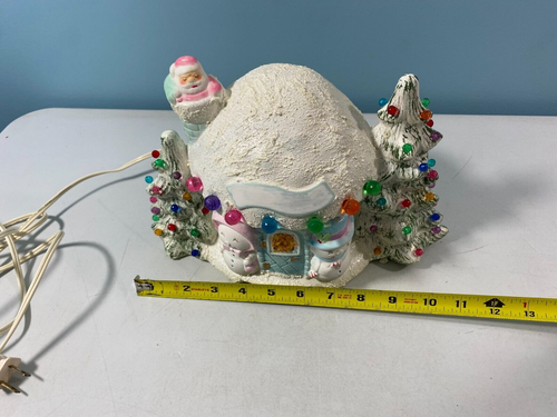 1980s Ceramic Christmas Igloo House with Snowmen Santa Trees Handmade Lights Up! - Picture 24 of 24
