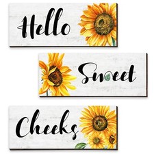 3 Pieces Sunflower Wall Decor Hello Sweet Wooden Wall Art Signs Summer Sunflo...