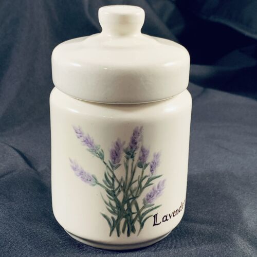 Vintage Hand Painted Lavender Motif Glazed China Lidded Pot - Picture 1 of 10