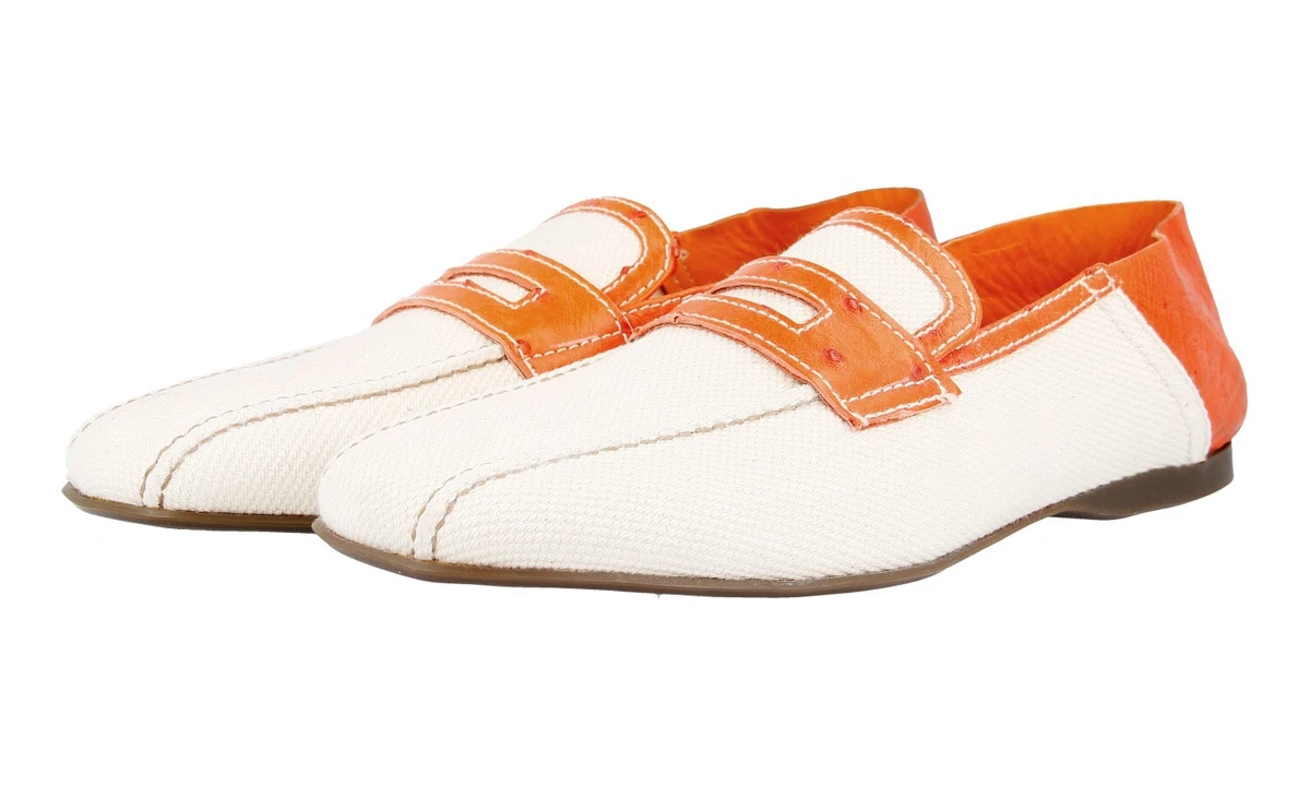 Size 8 Vintage Prada Orange Mens Made in Italy Slip On Leather Penny Loafers PRADA Orange Casual Shoes for Men for sale | eBay main image 2