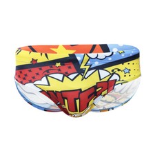 Men's Swimming Swimsuit Briefs Cartoon Print Bikini Beach Underwear with Cup