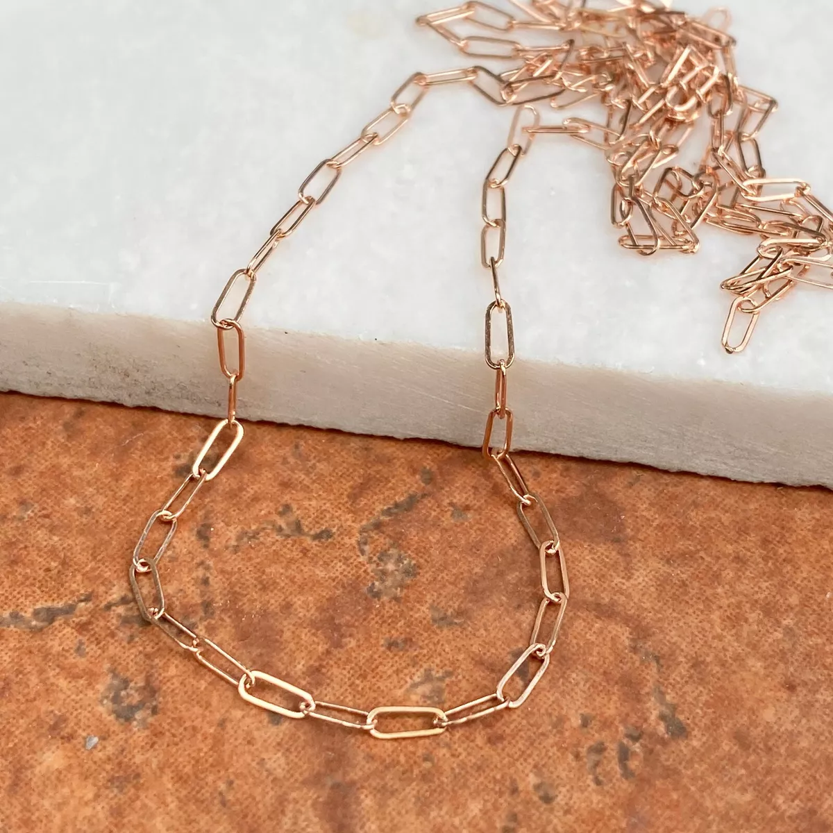 14KT Rose Gold Polished Paper Clip Open Link Chain NO CLASP New Various Lengths