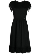 Chanel Fringed Knit Dress Black Womens FR 34