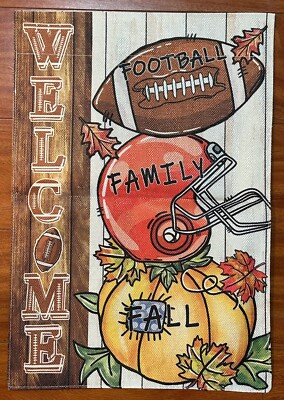 Fall Welcome Garden Flag 12X18 Inch Double Sided Burlap Football Family Fall