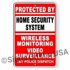 Protected By Home Security System Wireless Video Surveillance Metal Sign Decal