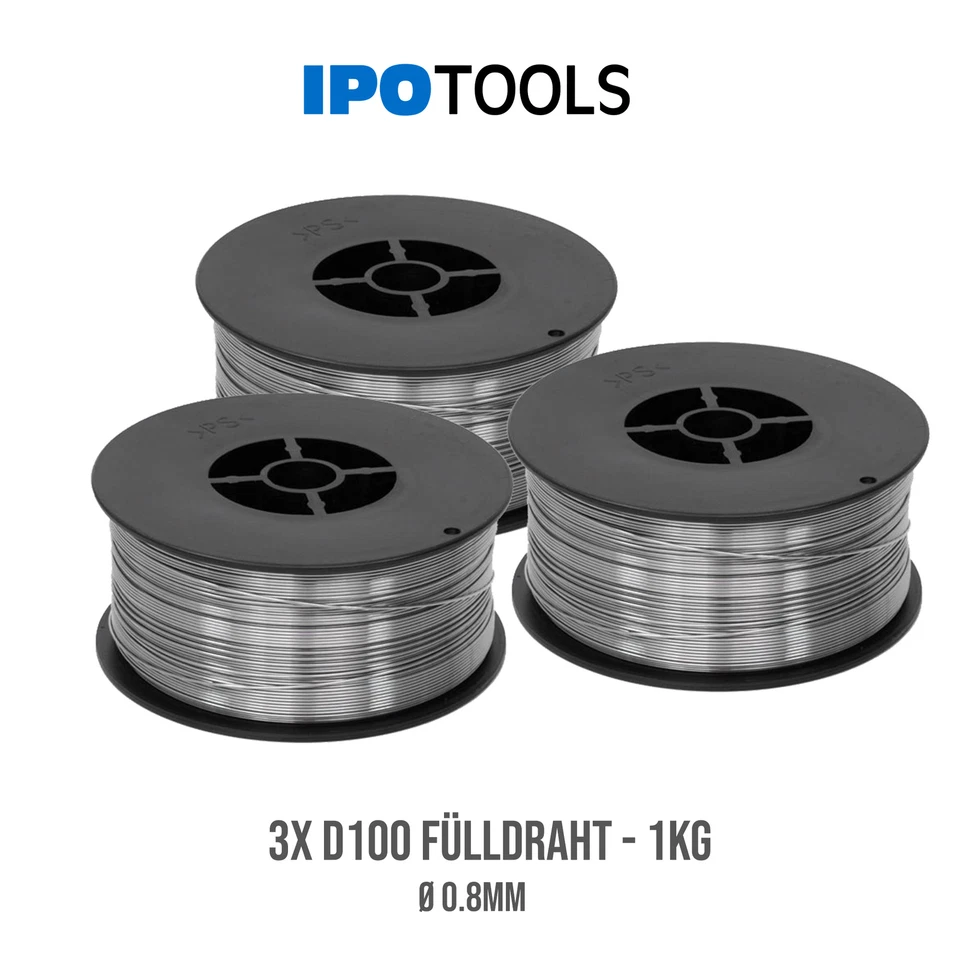 3× IPOTOOLS MIG MAG Fülldraht E71-1GS Schweißdraht Ø 0,8 mm D100 Rolle 1kg NoGas