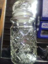 Vintage 1984 Planters Mr. Peanut Diamond Pattern Clear Glass Jar With Lid ,Used