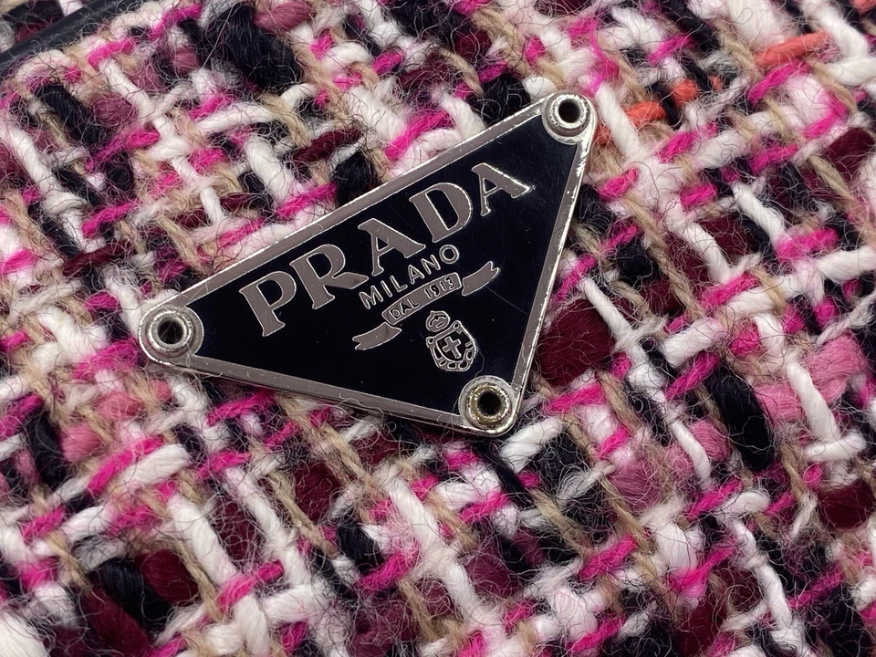 Prada 黑色皮革粉色粗花呢手提包迷你托特包羊毛丝绸复古原始 — 第 3/4 张图片