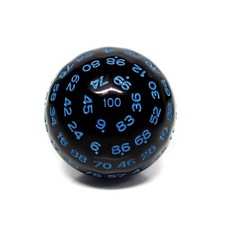 "Blue" Single 100 Sided Polyhedral Dice D100  Solid Black Color 45mm Blue