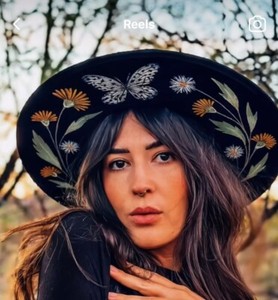 *Luna Bloom SAROS Black Gold Sun Moon 90s Vibes Hand Painted Wide Brim Hat Luna Bloom Hat | eBay main image 2