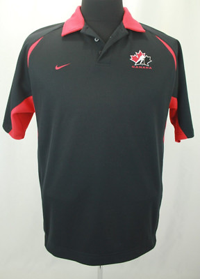 NIKE TEAM CANADA HOCKEY MEN'S BLACK KNIT POLO SHIRT SIZE L VGC!