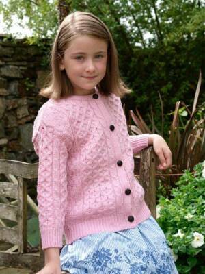 West End Kid's Wool Crew Irish Cardigan (12-18 Months, Pink)