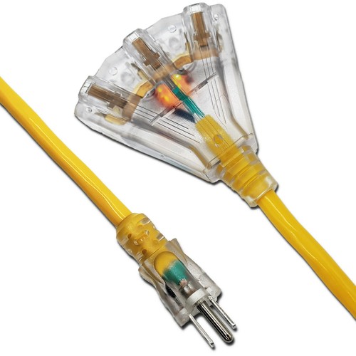 12 Gauge 6ft Heavy Duty Lighted 3 Outlet Extension Cord 6' 12 3 In/Outdoor SJTW - Picture 2 of 6