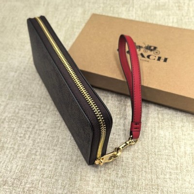 Coach Signature Canvas Long Zip Around Wallet CW778 Charcoal Black