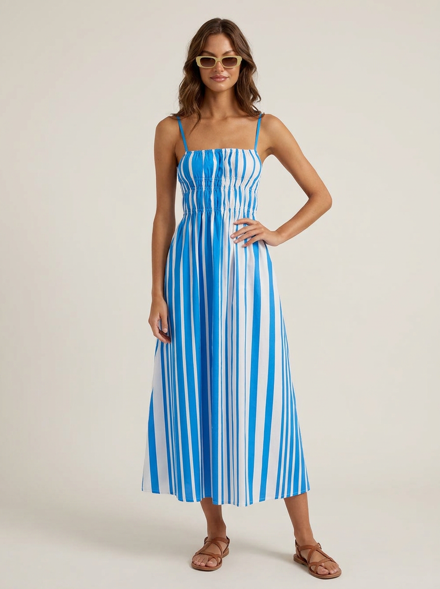 Santorini Striped Smocked Maxi Dress