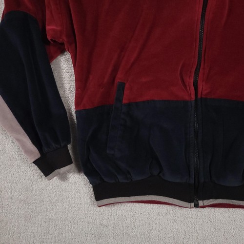 Pierre Cardin Jacket Mens Medium Red Blue Full Zip Velour Track Coat Retro 90s - Picture 5 of 12
