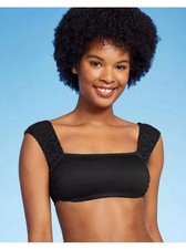 Women's Cap Sleeve Smocked Bralette Black Bikini Top - Wild Fable NWT XS