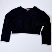 Monsoon Vintage Black Angora Bolero Shrug Fluffy Cropped Cardigan UK 14 Y2K