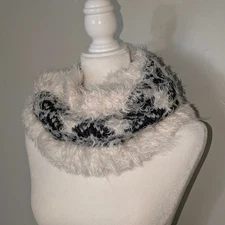ExpressFaux Fur Knit Infinity Scarf Ivory Black Cozy Winter Neck Warmer OS