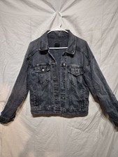 Wild Fable Distressed Blue Denim Jacket Collared Pockets Button Women's Size S