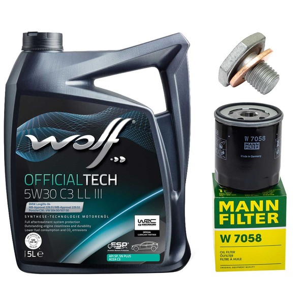 MotoröL Filter Set Wolf oil 5W30 5 Liter + Schraube FüR Citroen Peugeot 306 206-image