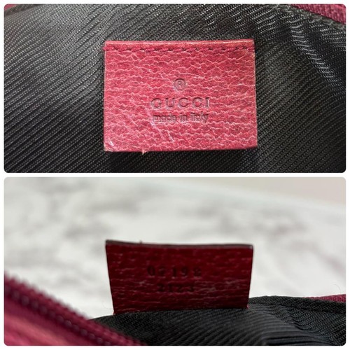 Echte gebrauchte Gucci GG One Schultertasche in rosa rotem Leder & Canvas - Bild 3 von 8